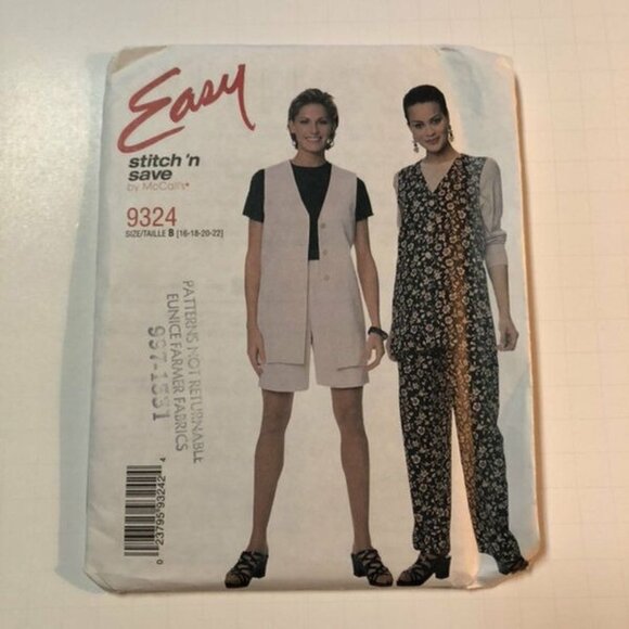 Vintage McCalls Sewing Pattern 9324 Misses Vest Pants Shorts Size 16-22 - Picture 1 of 2